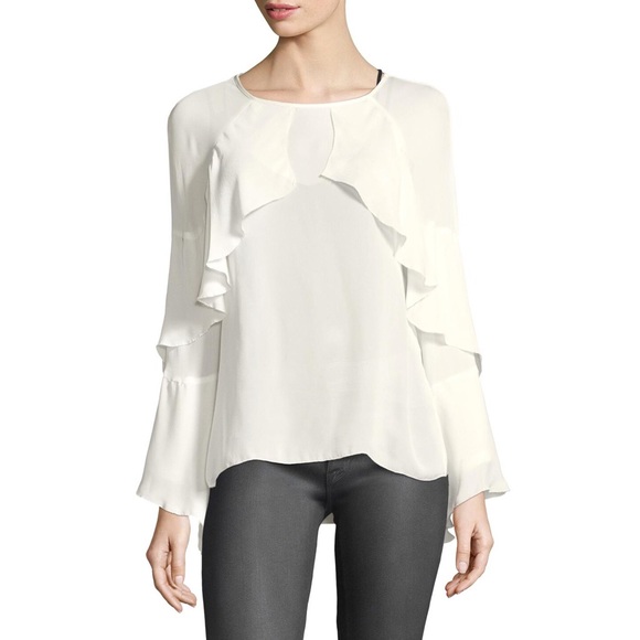 Nicole Miller Tops - Nicole Miller Lera long sleeve ruffle silk top M